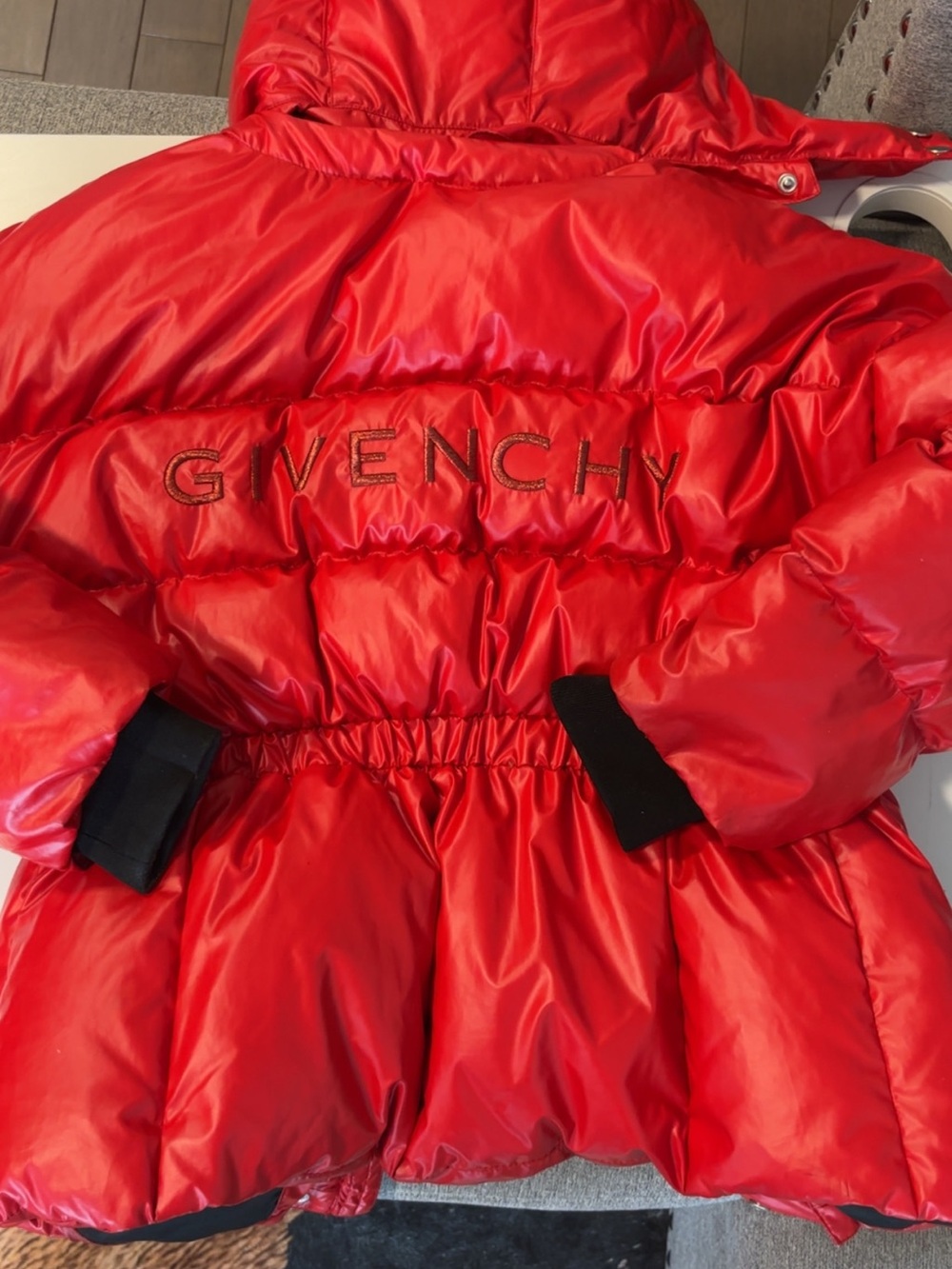 Givenchy Kids Bright Red Quilted Puffer Coat with Hood